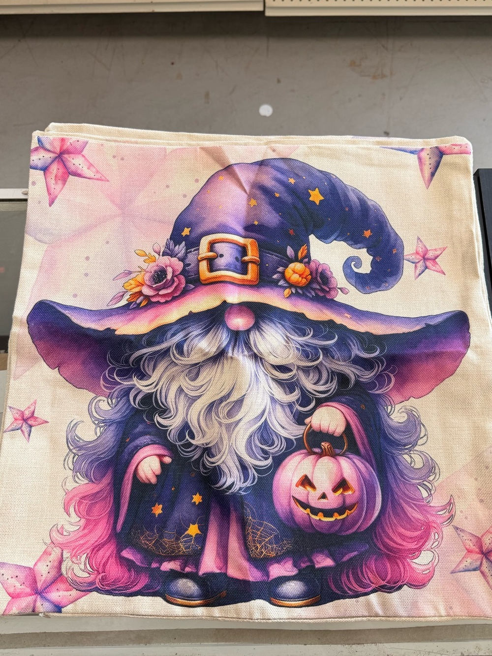 Halloween Gnome Pillow Cover — Purple & Pink Witch Design set of 4 covers